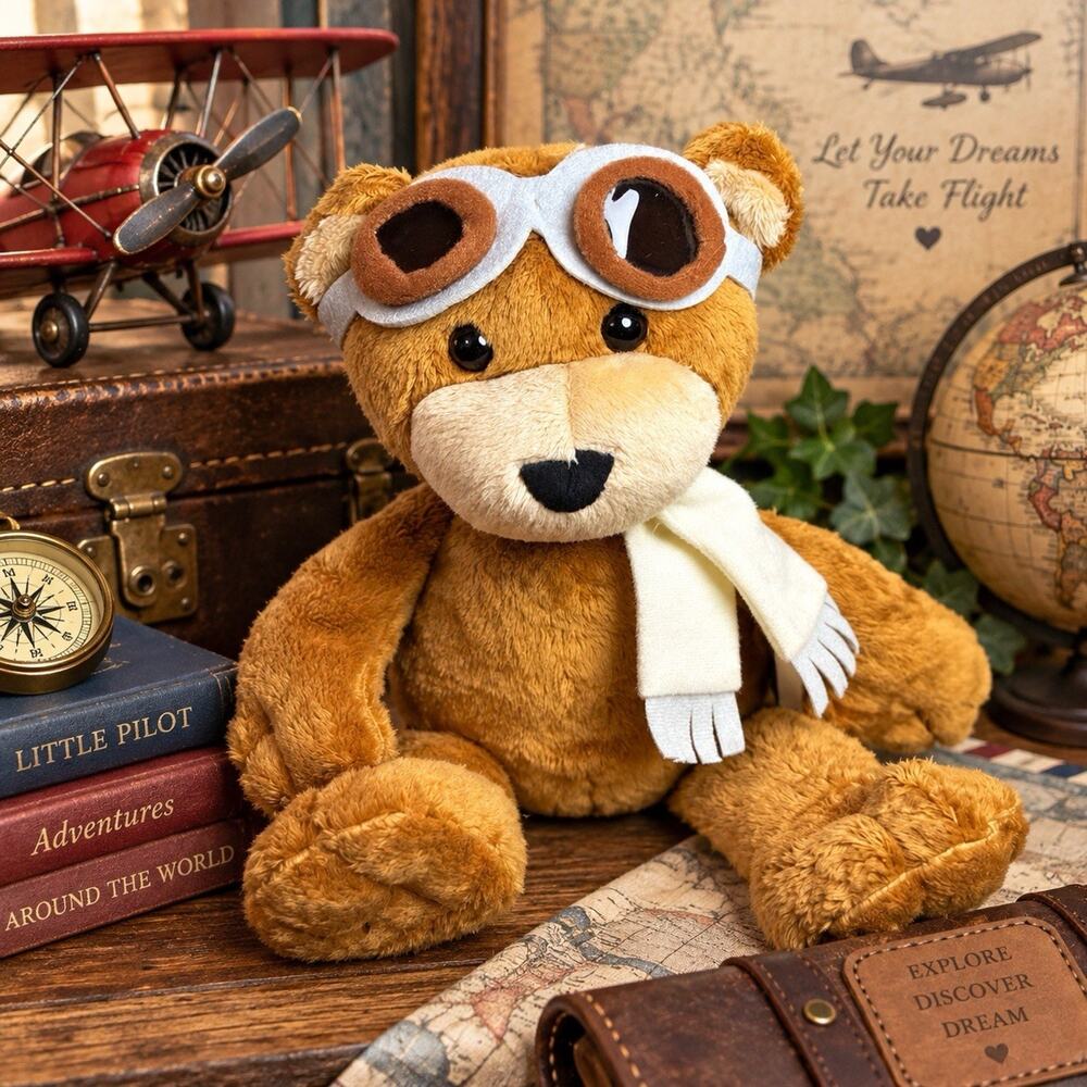 Manhattan Toy Aviator Teddy Bear Plush 12โ Pilot Goggles Scarf Retired